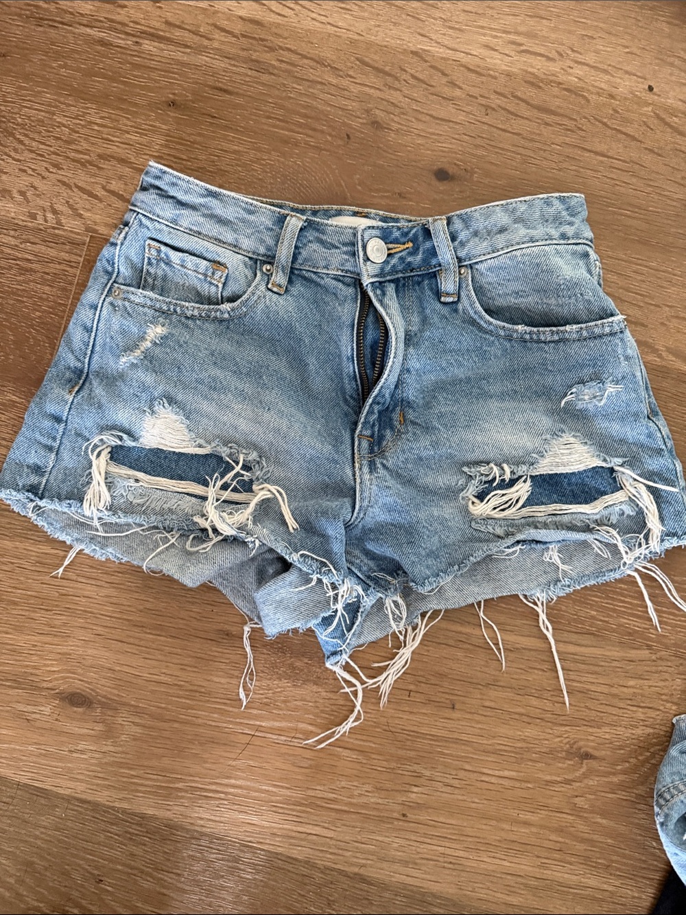 PacSun Distressed Light Blue High-Rise Denim Shorts